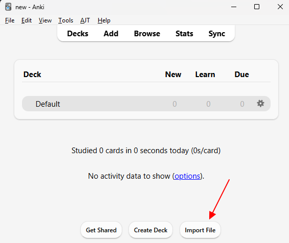 Click Import File in Anki