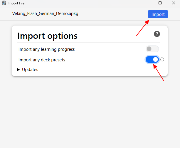 Enable Import any deck presets and click Import